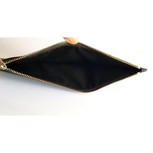 COACH Black Leather Slim Wallet Pouch Bag Clutch Textured Gold Top Zipper - Picture 5 of 7